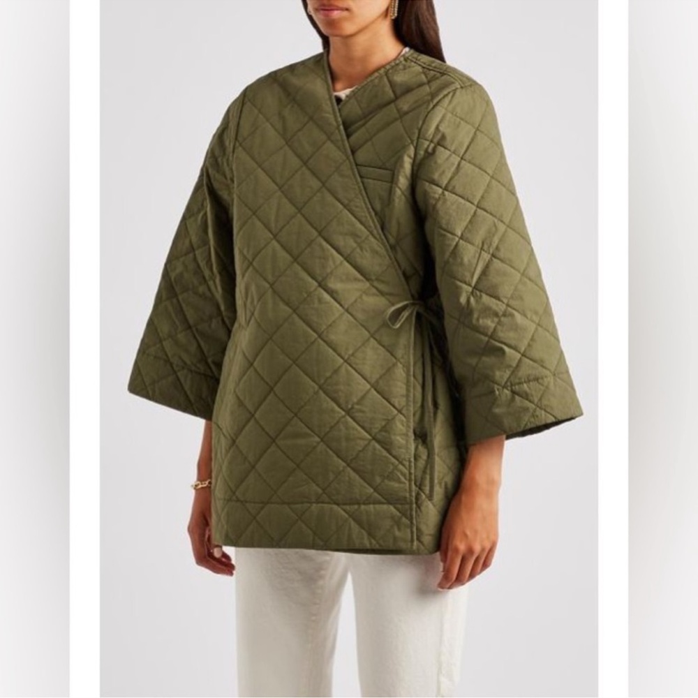 Ganni Oversized Quilted Canvas Wrap Jacket Coat NWOT - Picture 4 of 5
